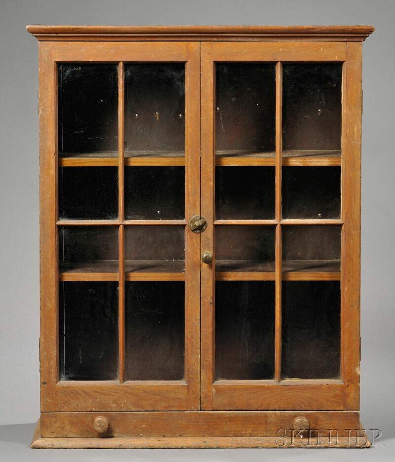 Appraisal: Grain-painted Glazed Wall Cupboard probably New England early th century