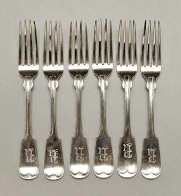 Appraisal: Six Charleston coin silver forks fiddle and thread handles marked