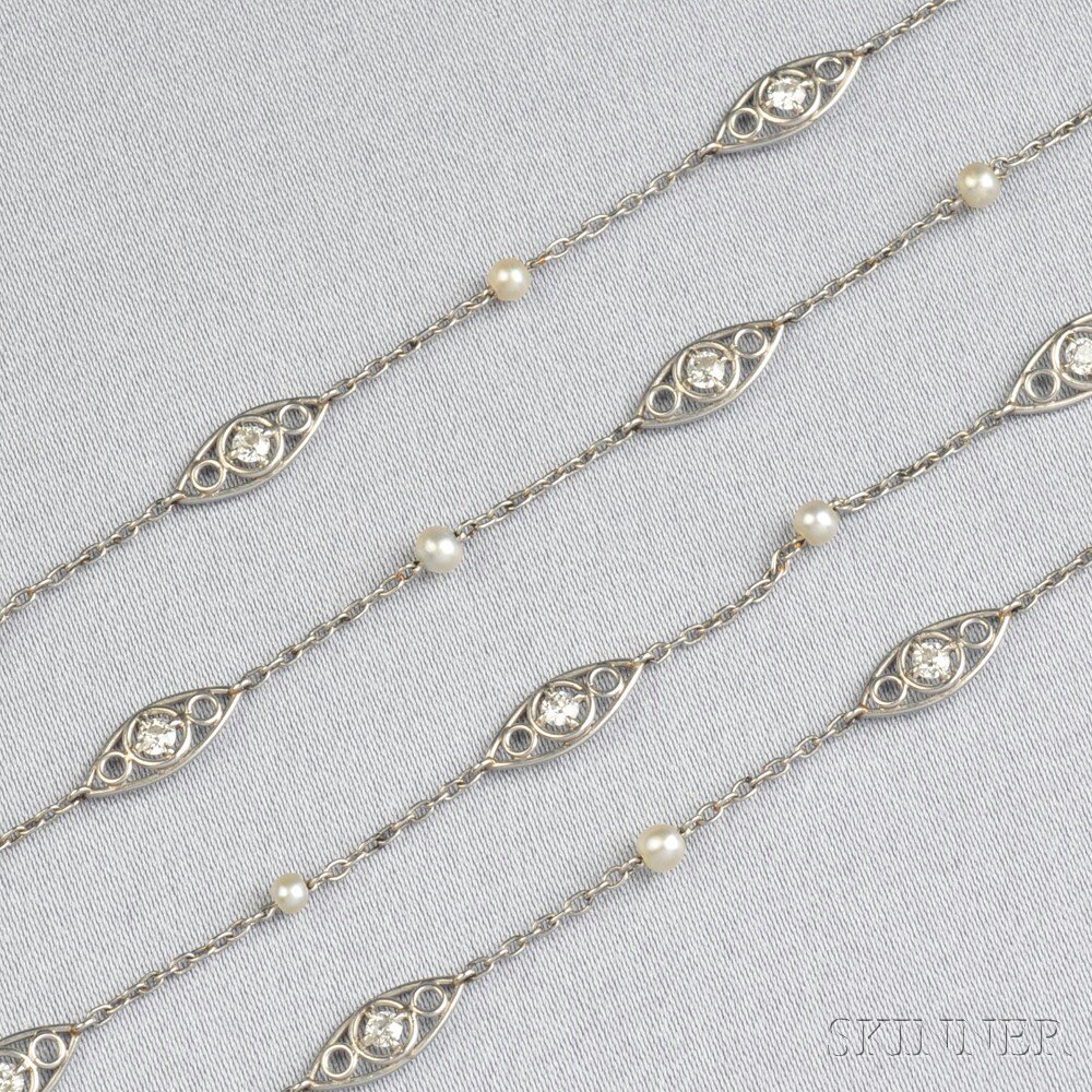 Appraisal: Art Deco Platinum and Diamond Chain composed of navette-form links