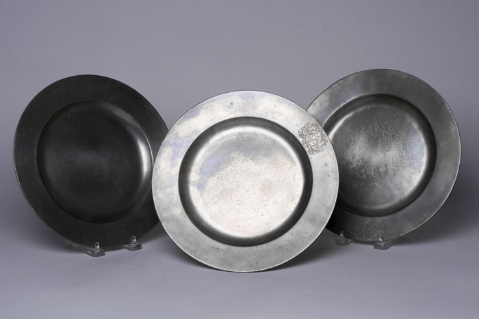 Appraisal: THREE PEWTER PLATES JONAS DURAND LONDON ENGLAND CIRCA - Maker's