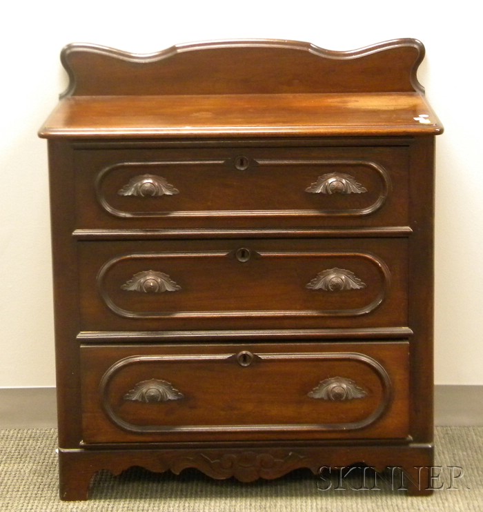 Appraisal: Small Victorian Walnut Three-Drawer Chest overall ht wd dp in