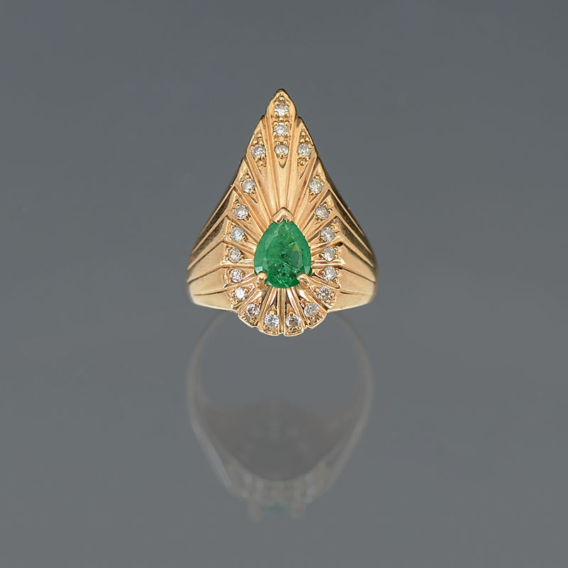 Appraisal: IN THE STYLE OF ERTE K EMERALD DIAMOND RING K