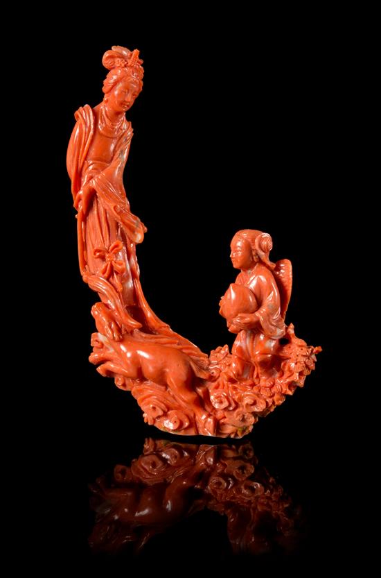 Appraisal: Sale Lot A Carved Red Coral Figural Group late th