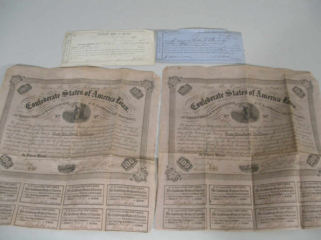 Appraisal: Confederate Government Bond Grouping two C S A bonds consecutively