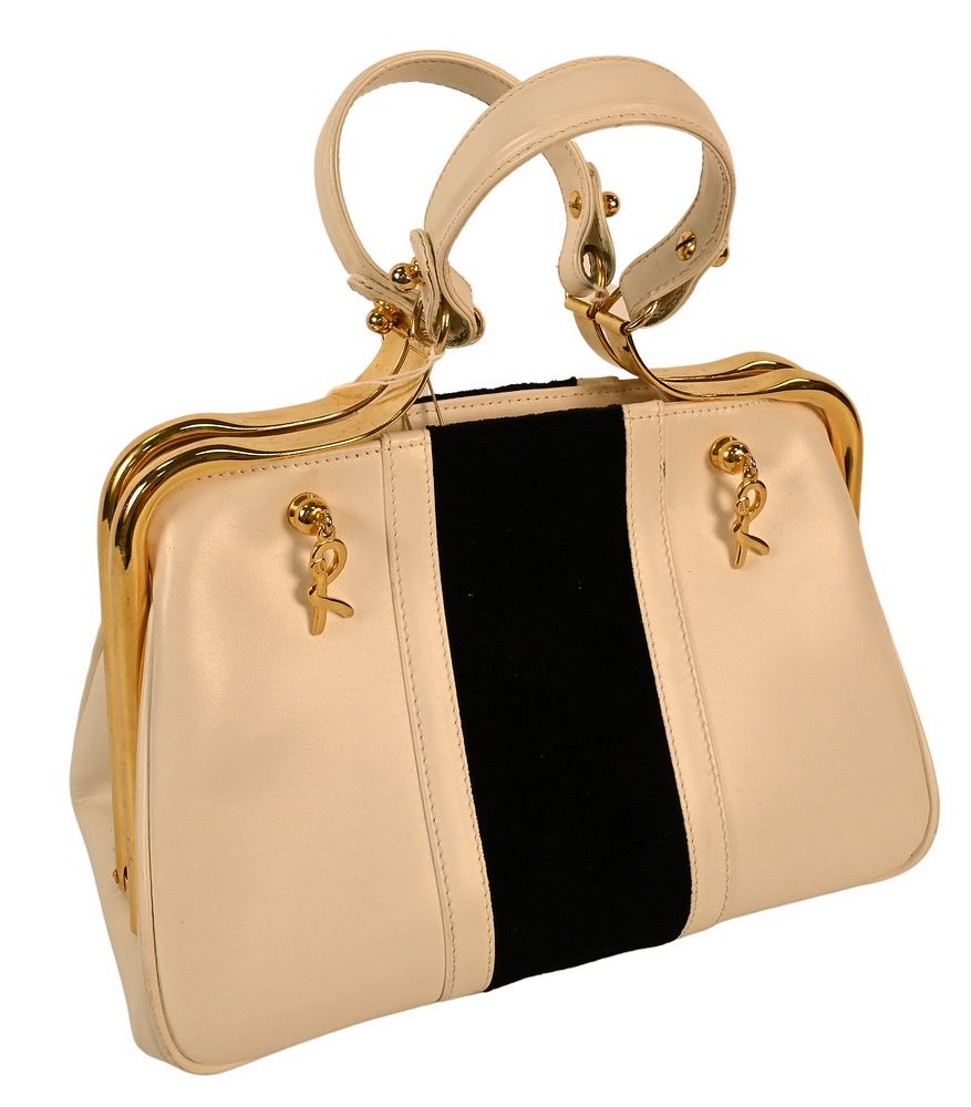 Appraisal: Roberta di Camerino Black and White Leather Satchel having velvet