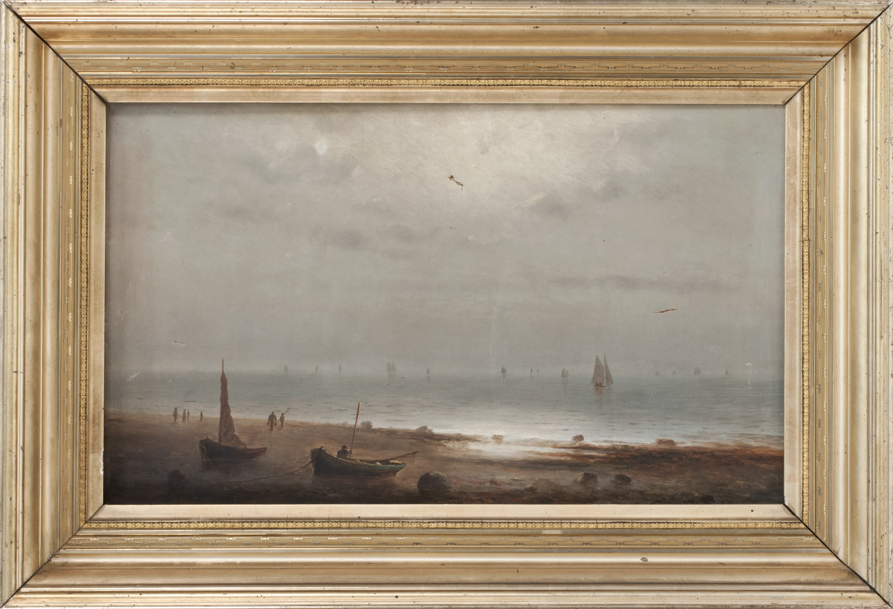 Appraisal: AMERICAN SCHOOL th CenturyShore scene with numerous boats Unsigned Paper