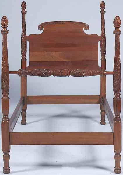 Appraisal: Mid-Western Carved Walnut Bed Mid-Western th century a carved single