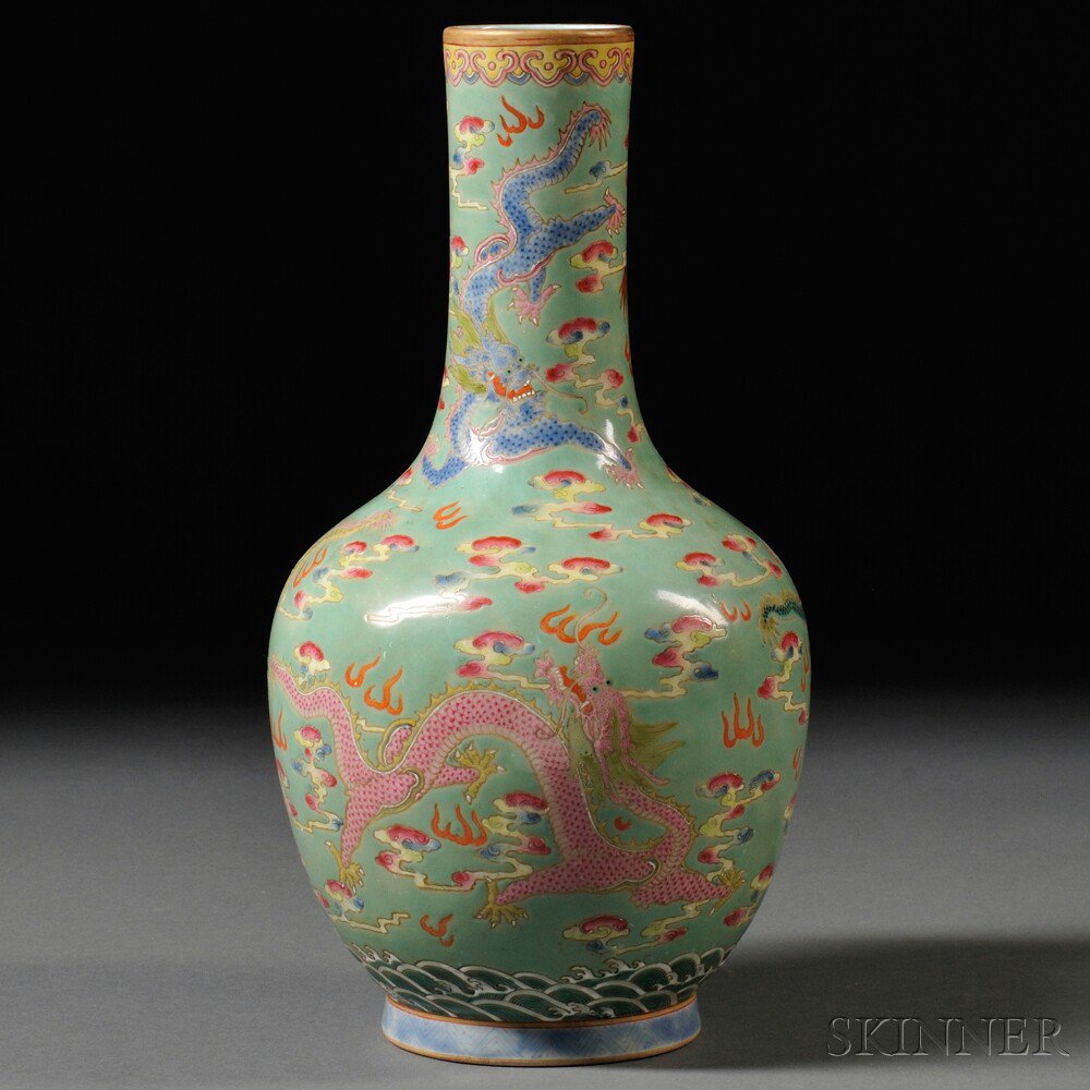 Appraisal: Dragon Vase China bottle shape decorated with five colorful dragons