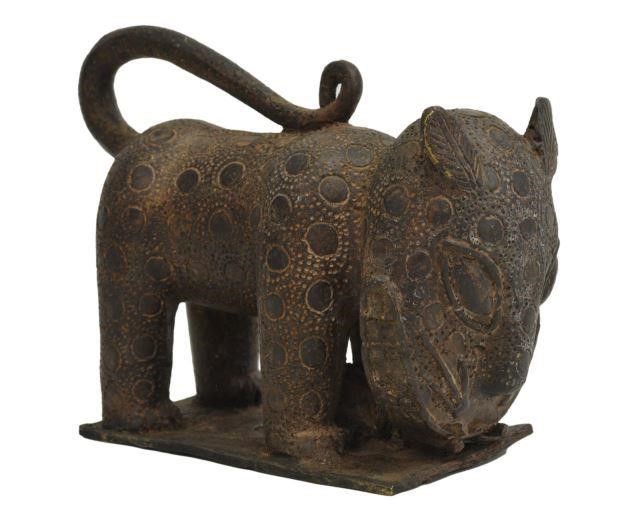 Appraisal: West African patinated bronze leopard Edo peoples Benin Nigeria lowered