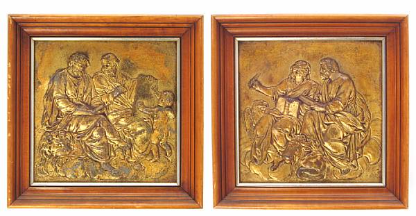 Appraisal: Two gilt metal wall plaques Depicting Classical figures framed height