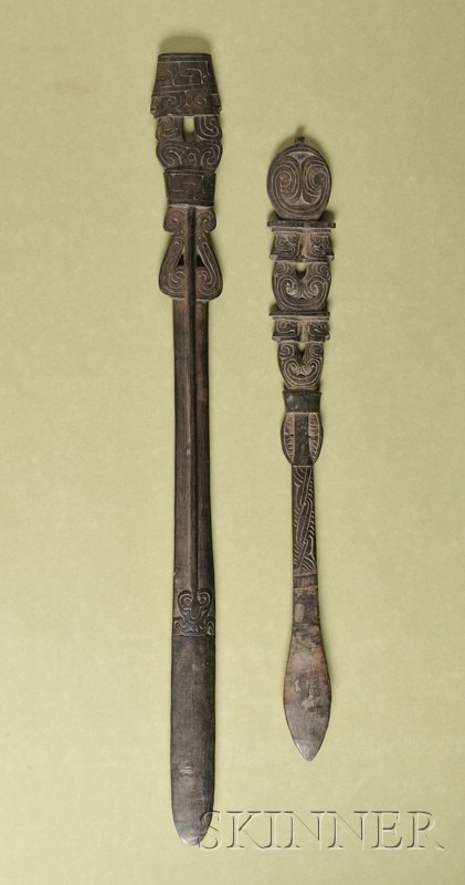 Appraisal: Two Melanesian Carved Wood Lime Spatulas Trobriand Islands with abstract