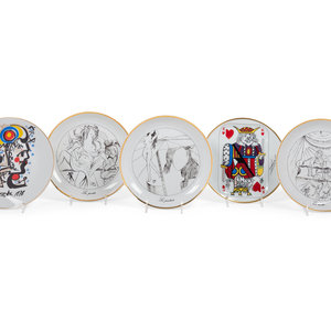 Appraisal: Five Continental Salvador Dali-Themed Porcelain Plates Circa comprising La poesia