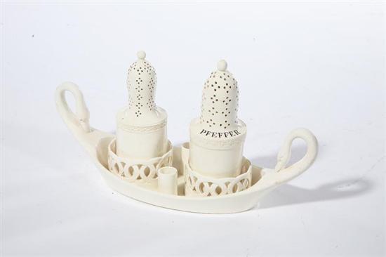 Appraisal: CREAMWARE CRUET SET Marked for Wedgwood England - The stand