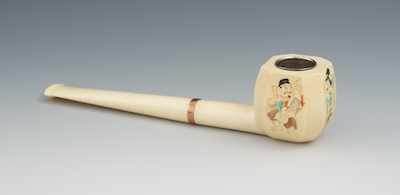 Appraisal: A Signed Carved Ivory k Gold and Silver Smoking Pipe