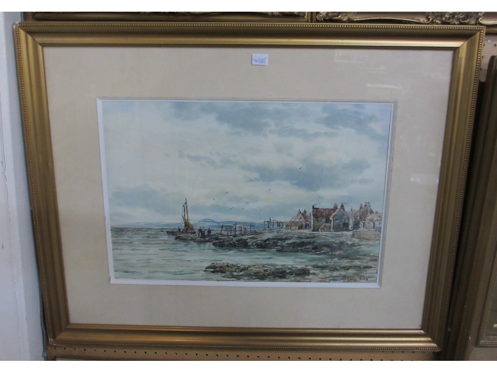 Appraisal: J HAMILTON GLASS Watercolour East Coast fishing village scene signed