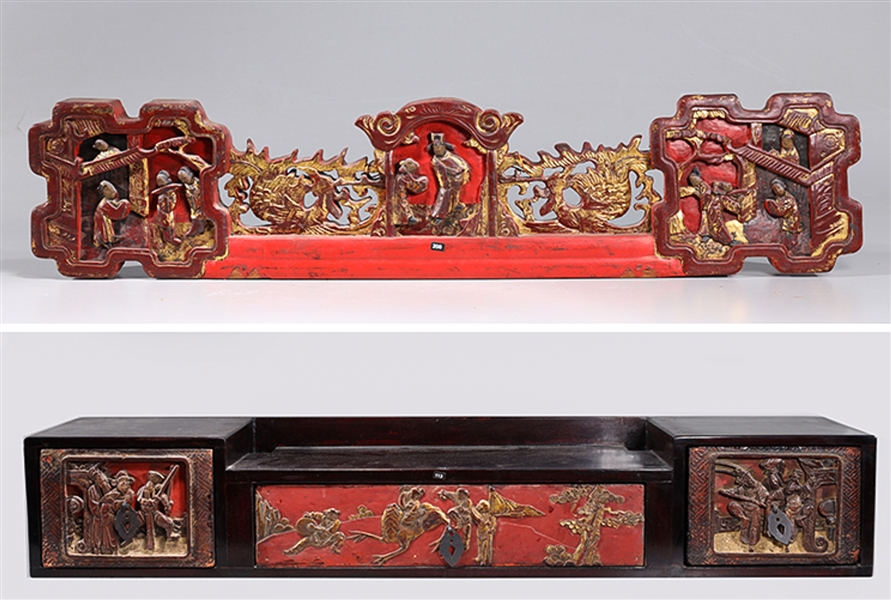 Appraisal: Two Chinese wood carvings including lacquer and gilt wood architectural