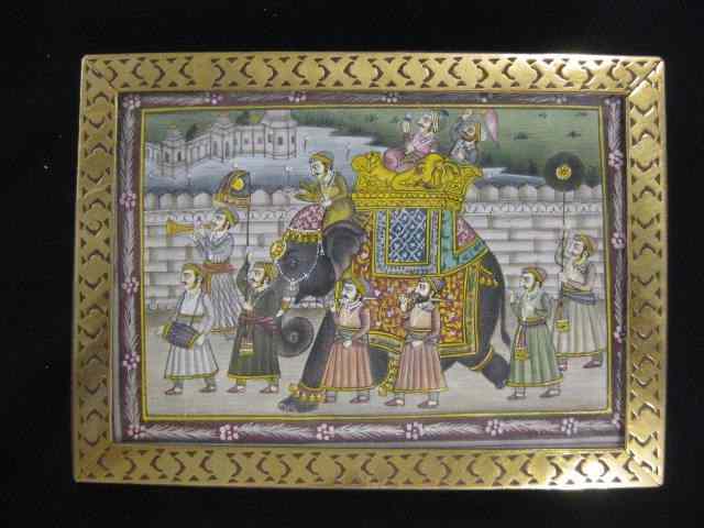 Appraisal: Persian Miniature Painting on Dresser Box wooden box with brass