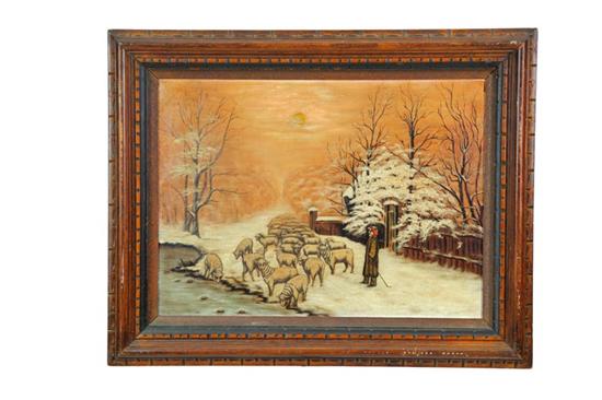 Appraisal: WINTER SCENE WITH SHEEP AMERICAN OR EUROPEAN LATE TH-EARLY TH