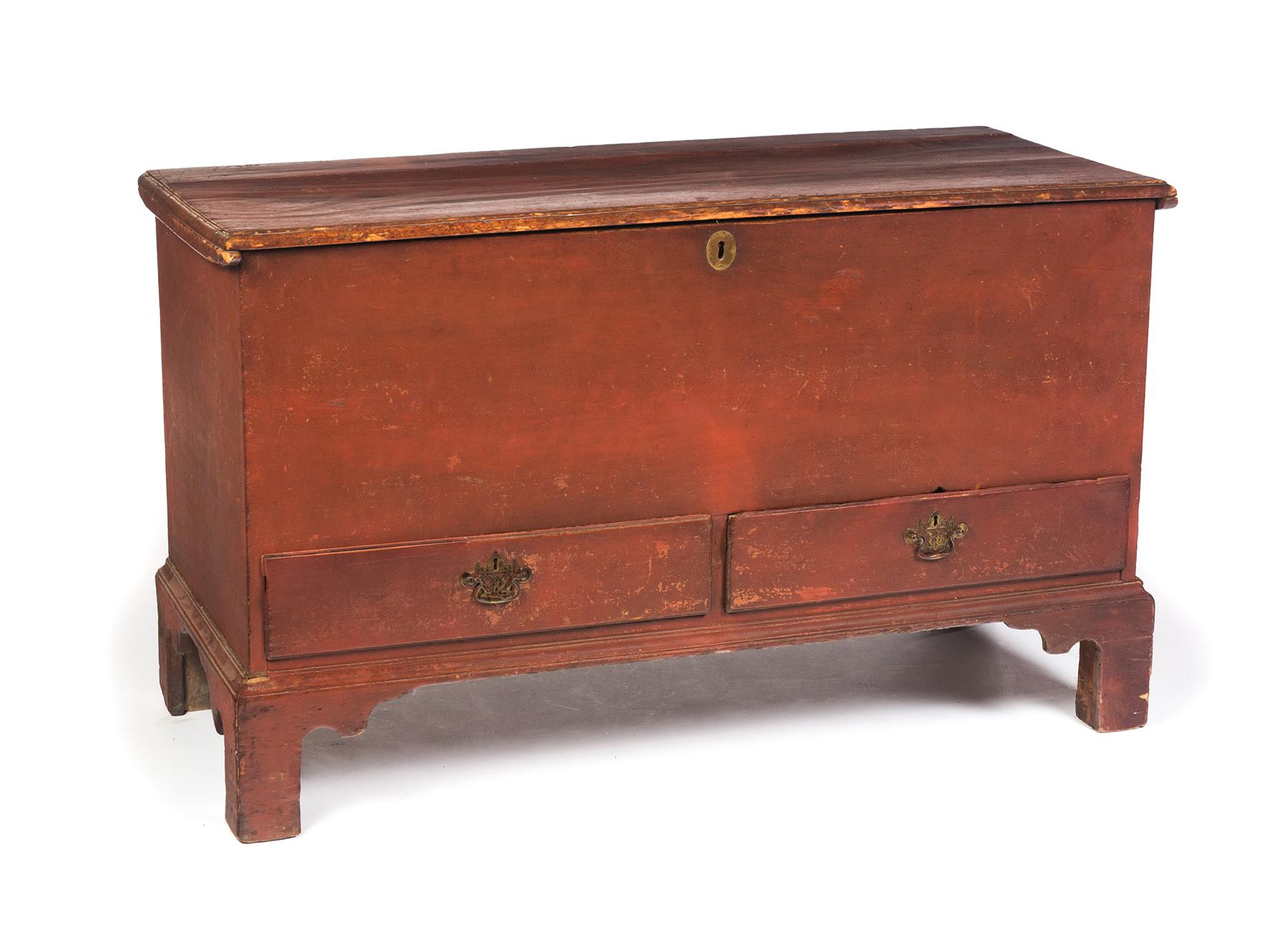 Appraisal: AMERICAN COUNTRY CHIPPENDALE BLANKET CHEST Late th century pine Dovetailed