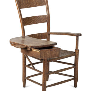 Appraisal: A Grain Paint Decorated Woven Reed-Seat Ladder-Back Writing Armchair th