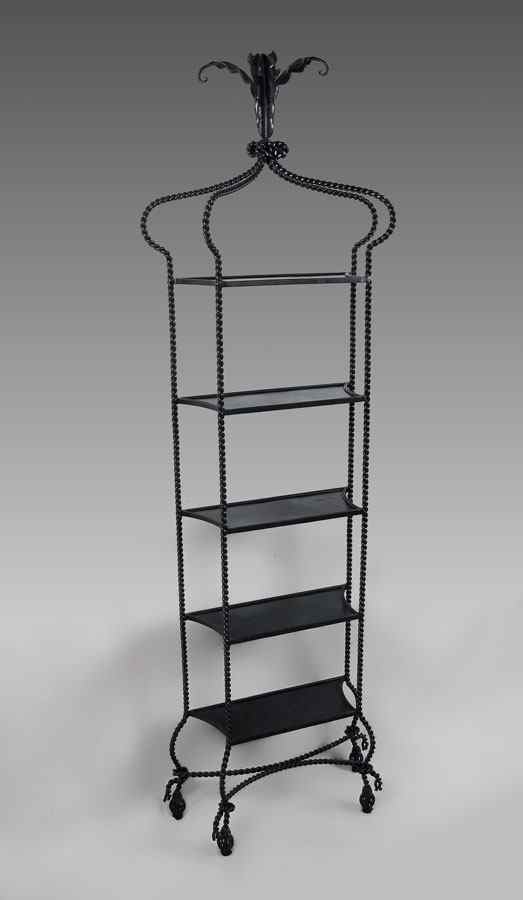 Appraisal: MODERN HANDWROUGHT IRON DISPLAY SHELF ''Twisted rope'' iron frame surmounted