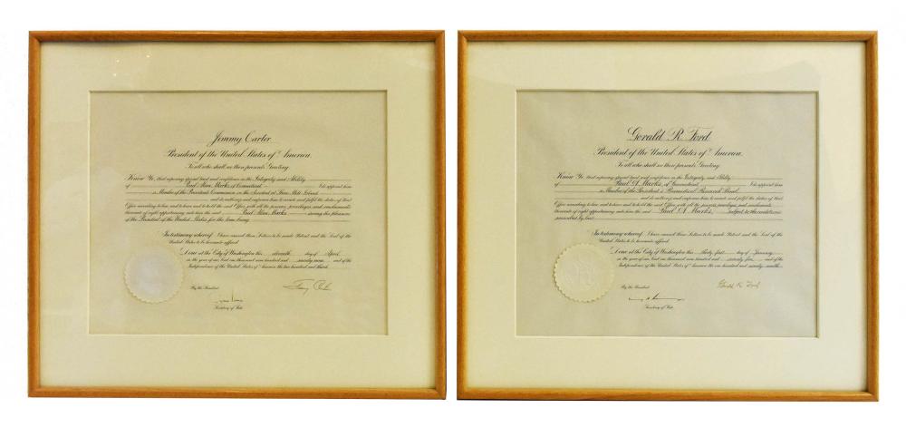 Appraisal: PRESIDENTIAL DOCUMENTS JIMMY CARTER GERALD FORDBoth presentation certificates attesting to