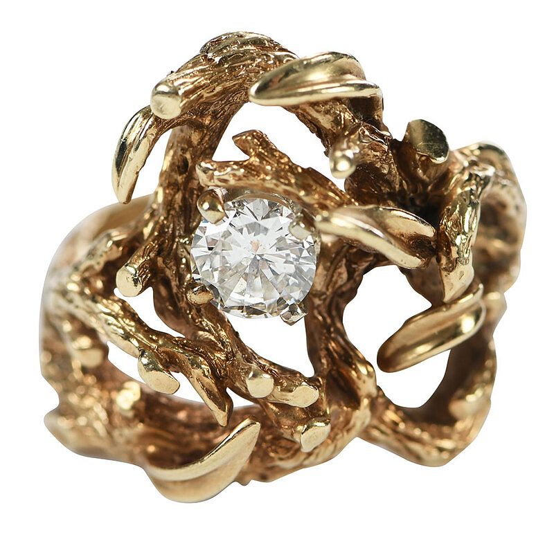 Appraisal: kt Diamond Ring branch and leaf design one round brilliant