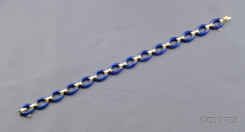 Appraisal: kt Gold and Blue Enamel Bracelet composed of oval enamel