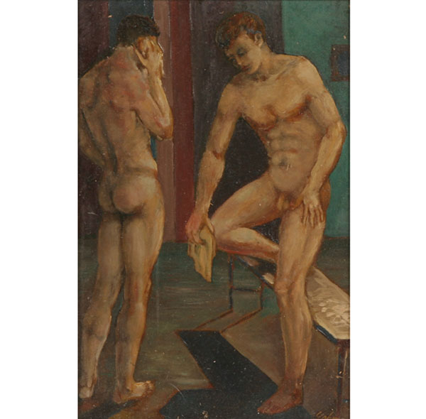 Appraisal: Robert Lohman American - two male nude figures in locker