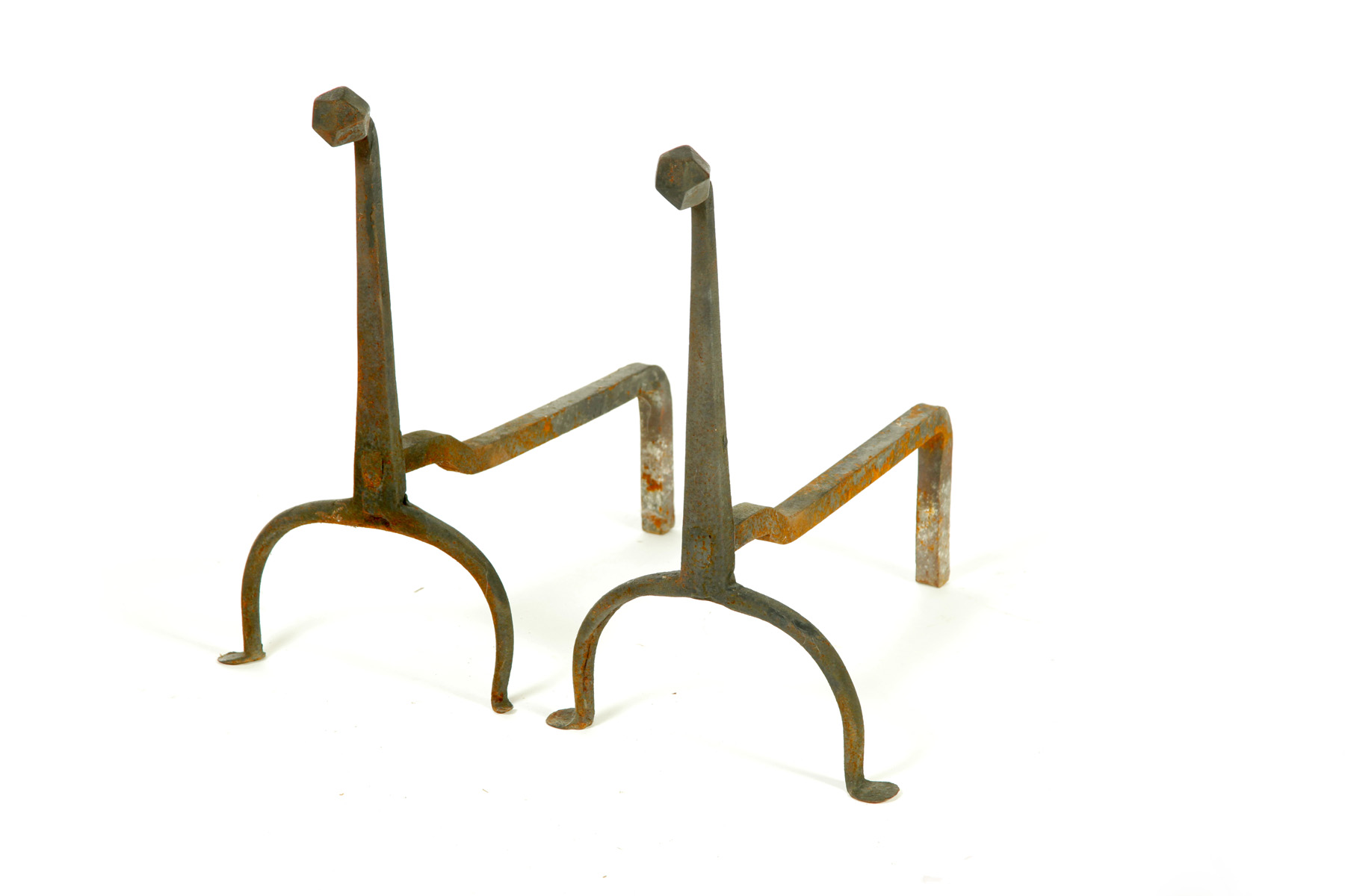 Appraisal: PAIR OF WROUGHT IRON ANDIRONS American early th century Faceted