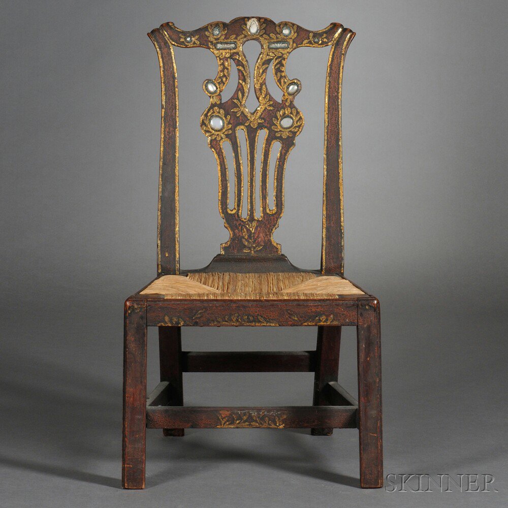 Appraisal: Chippendale Mahogany Inlaid and Gilt-decorated Child's Side Chair probably Anglo-Indian