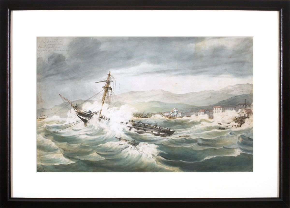 Appraisal: H M S ORESTES IN A GALE OFF BARCELONA Depicting