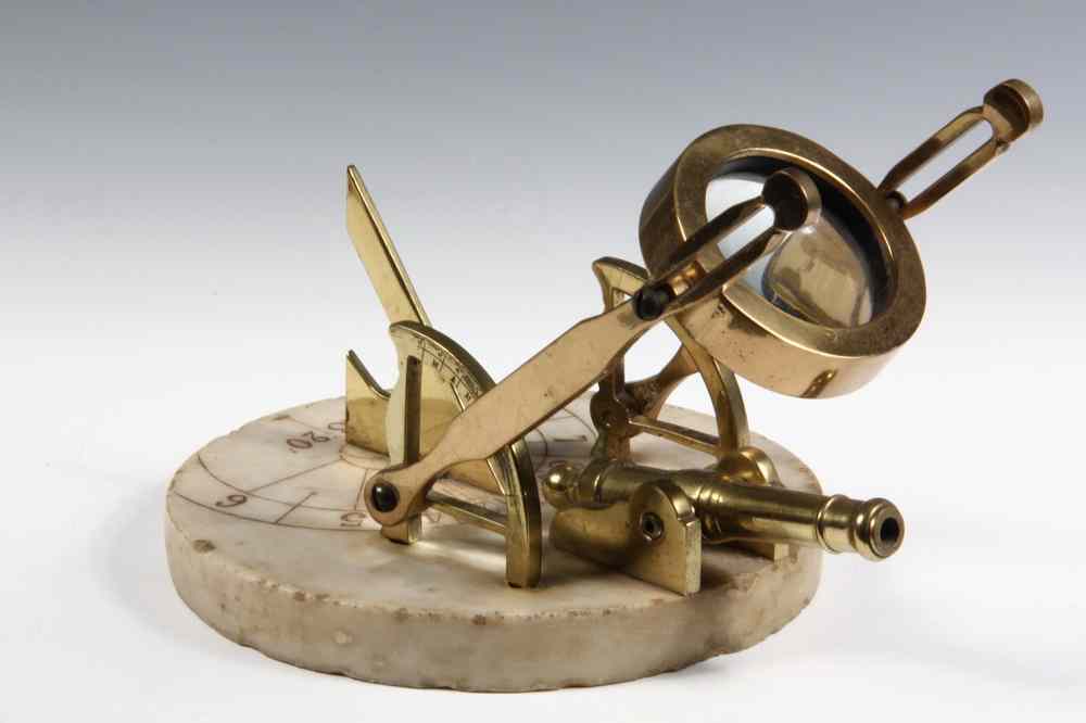 Appraisal: SUNDIAL CANNON - Dated French Brass Sundial Noon Cannon on