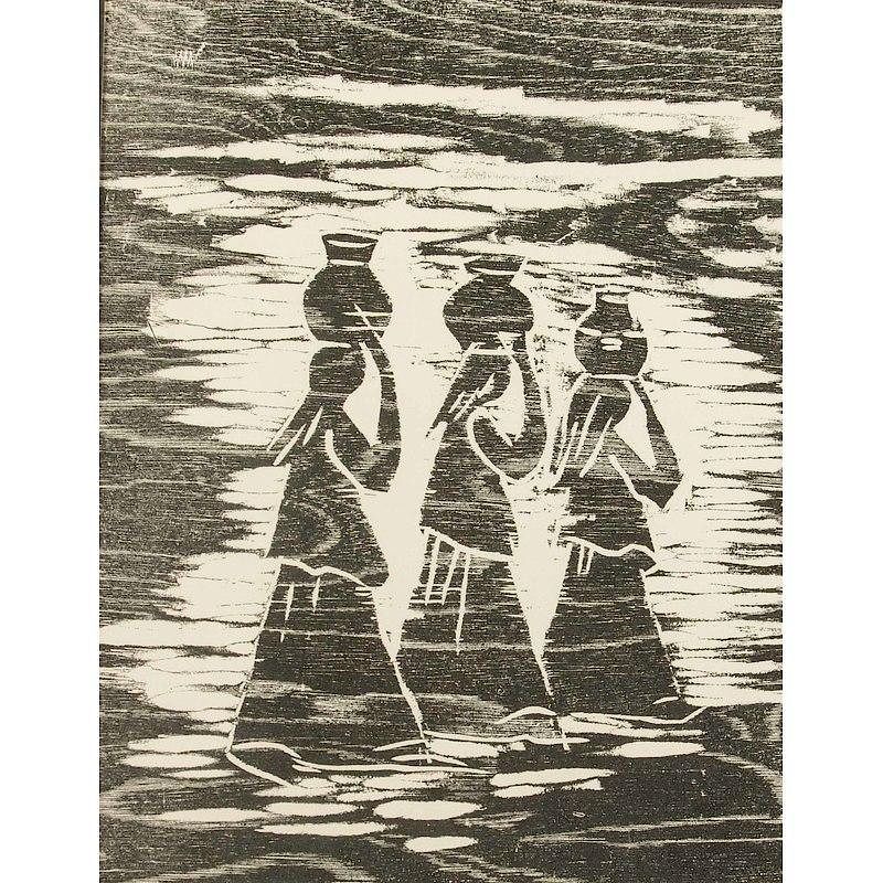 Appraisal: Navajo Girls Woodcut Framed woodcut Navajo Girls by G Sturm