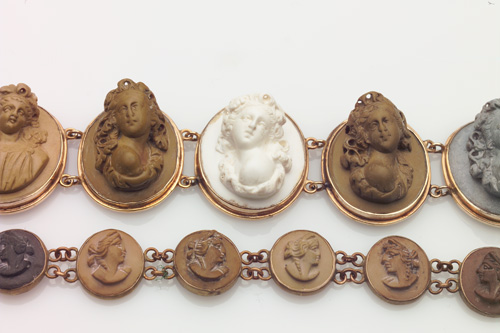 Appraisal: MID TH C Two Lava cameo bracelets Seven cameos in