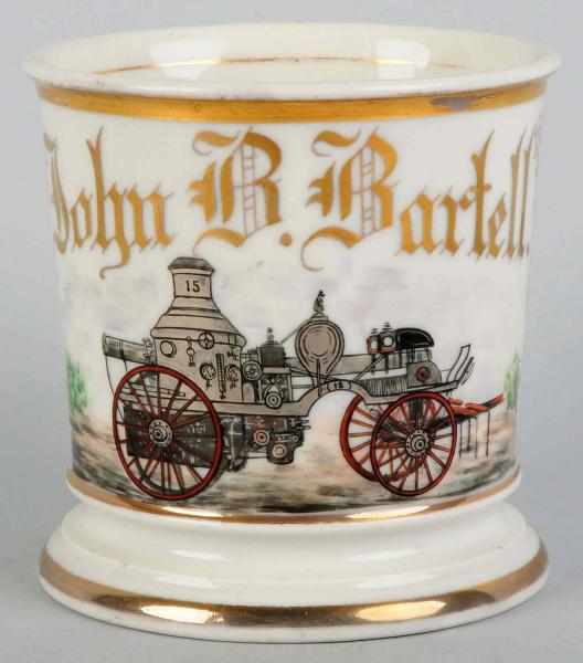 Appraisal: Fire Pumper Wagon Shaving Mug Gilt name John R Bartell