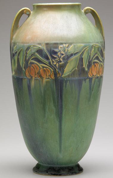 Appraisal: ROSEVILLE Green Baneda vase Unmarked x