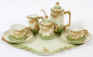 Appraisal: LIMOGES PORCELAIN GREEN WHITE TEA SERVICE SET PIECES Green and