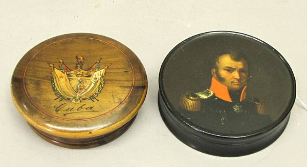 Appraisal: A papier m ch snuff box and an inlaid olive