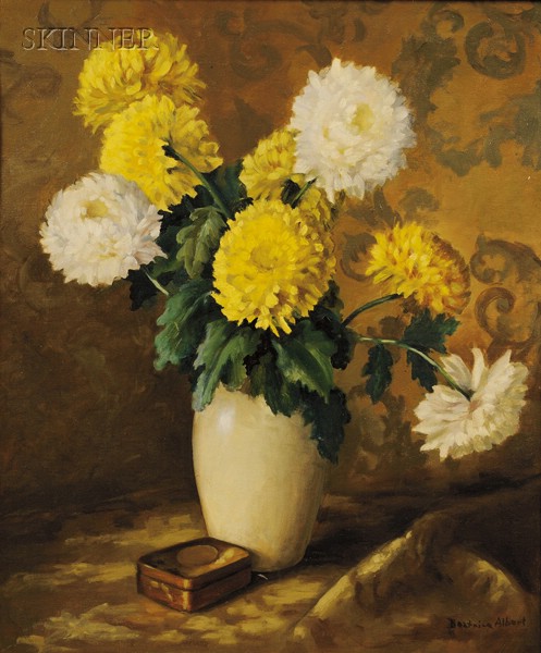 Appraisal: American School th Century Still Life with Chrysanthemums Signed Beatrice