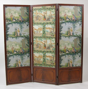 Appraisal: A Decorative Three-Panel Folding Screen A decorative three-panel folding screen