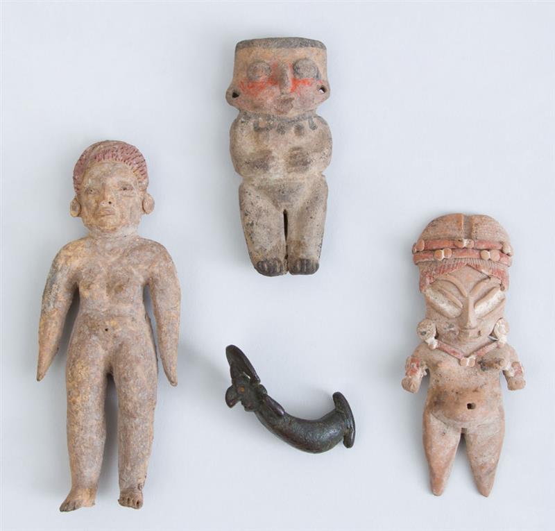 Appraisal: GROUP OF THREE MEXICAN AND SOUTH AMERICAN POTTERY FIGURES Together