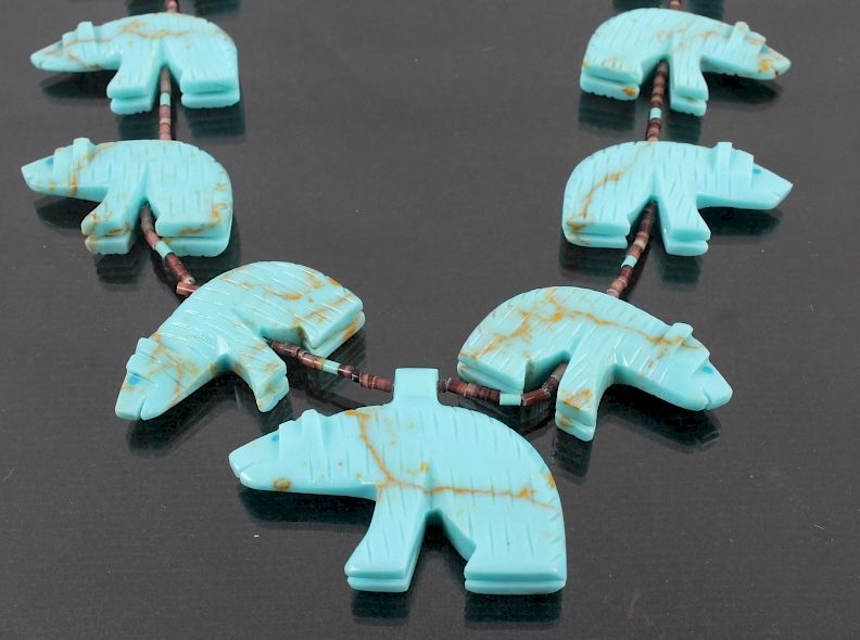 Appraisal: Navajo Turquoise Carved Bear Effigy Necklace Bidding in this lot