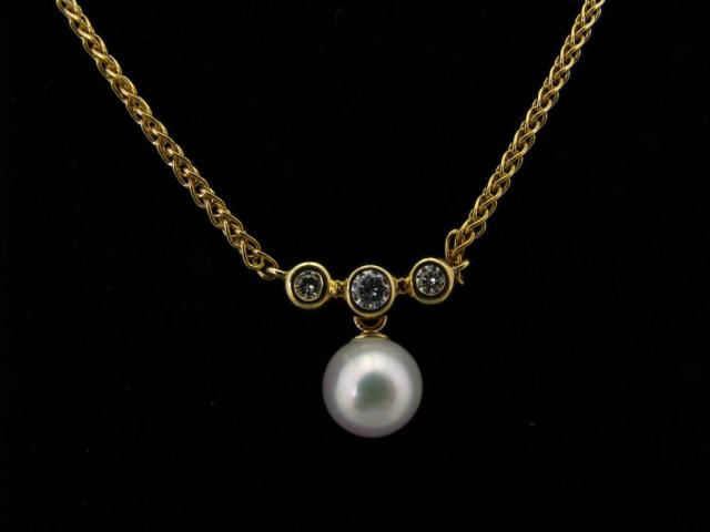 Appraisal: Lady's k YG bezel set Diamond Pearl Drop Necklace