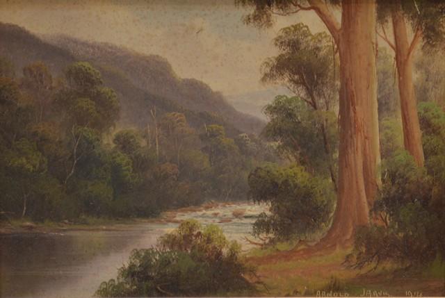 Appraisal: ARNOLD JARVIS RIVER SCENE OIL ON BOARD X CM ARNOLD