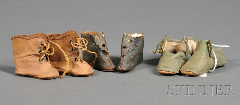 Appraisal: Three Pairs of Kid Doll Boots late th century tan