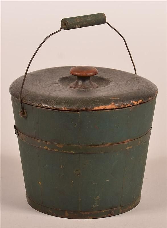 Appraisal: Small Softwood Covered Pail Small Softwood Covered Pail Stamped on