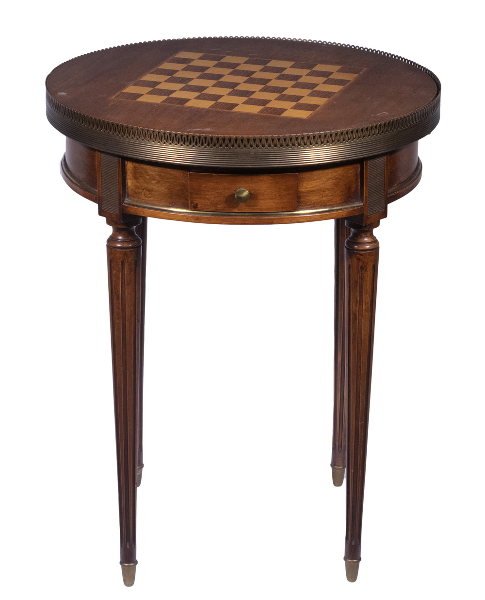 Appraisal: ROUND MARQUETRY CHESS GAME TABLE Empire Style with rosewood and