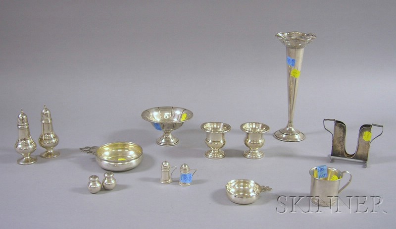 Appraisal: Fourteen Sterling Silver Serving and Table Items a weighted vase