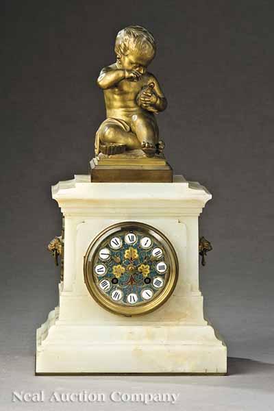 Appraisal: A French Bronze and Onyx Figural Mantel Clock th c